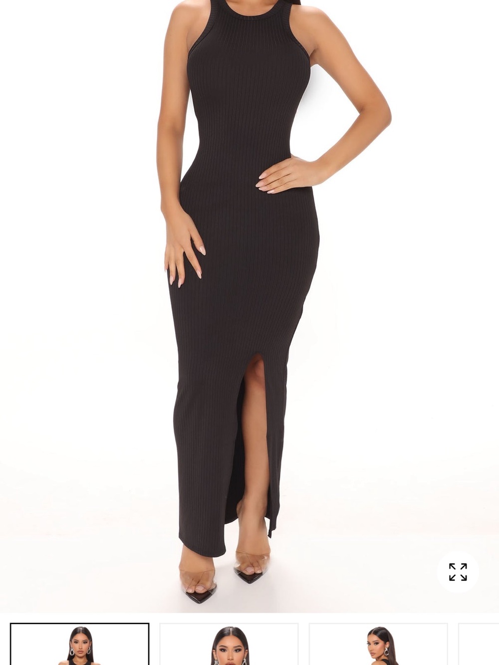 Fashion Nova Black Ribbed Maxi Dress with Front Slit